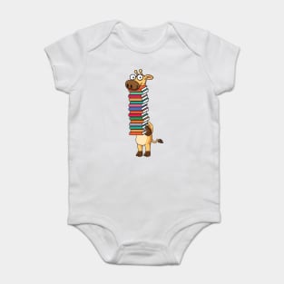 Giraffe Carrying Books Book Lover Reading Baby Bodysuit